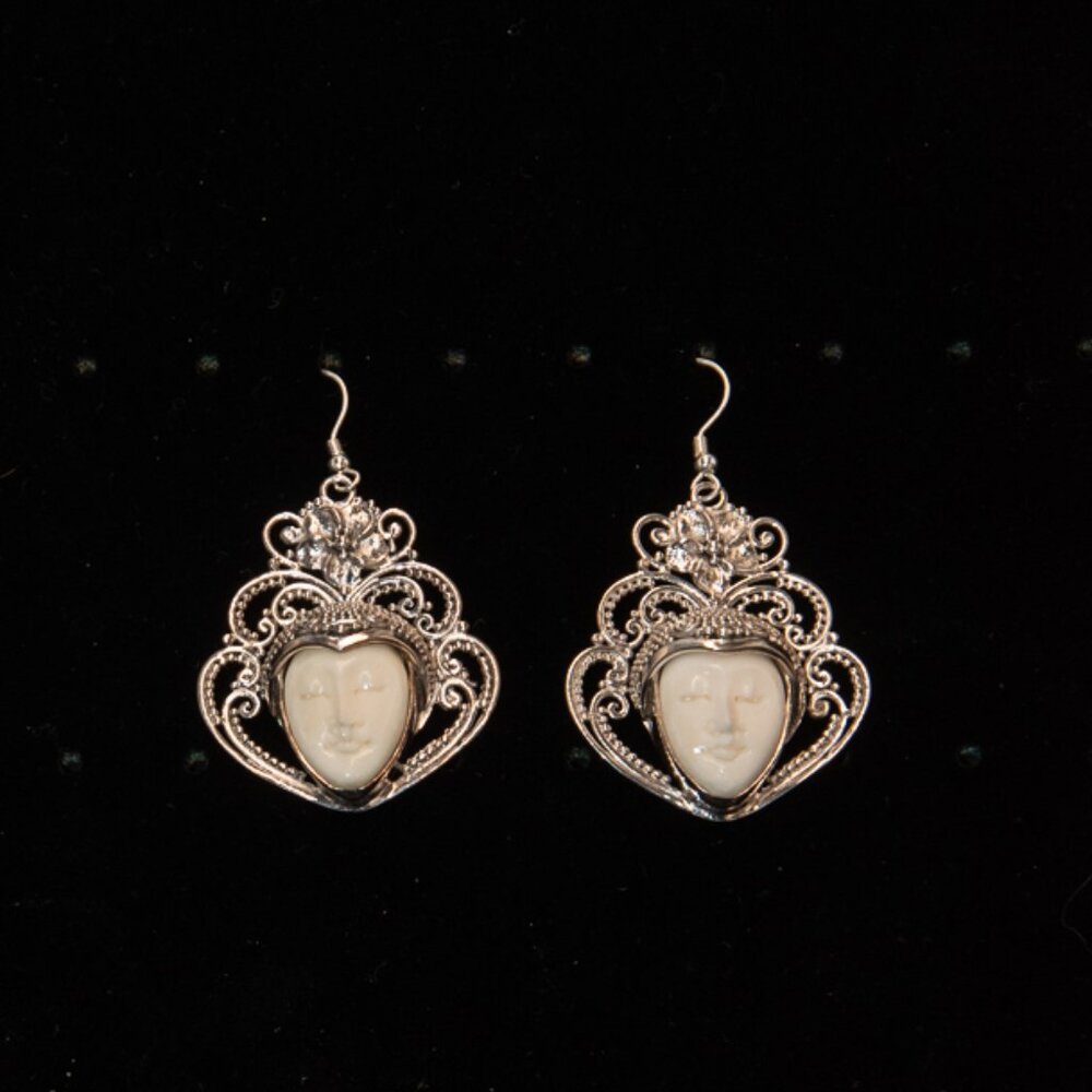 NWOT Sterling Silver and Bone "Empress" Dangle Earrings by Novica of Bali